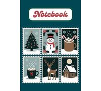 Vintage Christmas Postage Stamp Journal Dark Blue Cover: Elegant Retro Christmas Art with Snowman, Reindeer and Holiday Tree