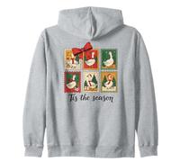 Vintage Christmas Postage Stamps Goose Men Women Kids Xmas Zip Hoodie