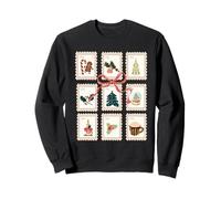 Vintage Christmas Postage Stamps Santa Snowman Elf Sweatshirt