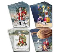 Vintage Christmas Postcards - A6 Bulk Pack of 24 Post Cards - Set of 4 Designs - Victorian Style Old Fashioned Classic Greeting - Unique Art - Traditional Past - Cool School Retro Cute - Made in UK