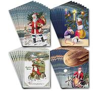 Vintage Christmas Postcards - A6 Bulk Pack of 32 post cards - Set of 4 Designs - Victorian Style Old Fashioned Classic Greeting - Unique Art - Traditional Past - Cool School Retro Cute - Made in UK