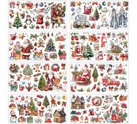 Vintage Christmas Rub on Transfer Stickers - Eiapadeor 8 Sheets Christmas Santa Rub on Transfers for Crafts, Xmas UV DTF Stickers, Waterproof UVDTF Decals for Furniture, DIY Crafts