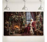 Vintage Christmas Santa Wall Backdrop, Rustic Holiday Decor, Red Green Cozy Indoor/Outdoor Photography Background for Xmas Party Booth Supplies 71x43 Inch