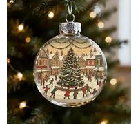 Vintage Christmas Scene B-ulb Ornaments, Retro Glass Ball Decorations with Classic Holiday Village Designs, Hanging Tree Baubles for Festive Home Décor and Gift Giving (Style C)