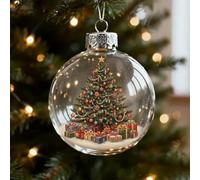 Vintage Christmas Scene B-ulb Ornaments, Retro Glass Ball Decorations with Classic Holiday Village Designs, Hanging Tree Baubles for Festive Home Décor and Gift Giving (Style A)