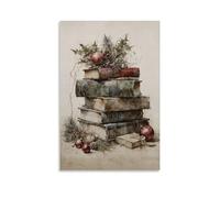 Vintage Christmas Still Life Of Books Wall Art Paintings Canvas Prints Poster Artwork for Living Room Bedroom Bathroom Office Home Decor 20x30inch(50x75cm)