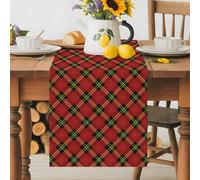 Vintage Christmas Tartan Plaid Table Runner 36 Inches Long, Red Green Buffalo Checker Washable Table Runners Heat-Insulation Kitchen Dining Table Decorations for Home Party Decor 13x36in