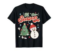 Vintage Christmas Tis The Season Christmas Tree Snowman T-Shirt