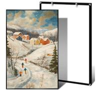 Vintage Christmas town scene art print playing in the snow, cozy Christmas canvas painting, country town oil painting style, festive street decorations and garlands print, unique home art