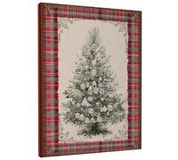 Vintage Christmas Tree Canvas Wall Art, Green Red Holiday Decor, Festive Wall Art for Living Room, Bedroom, and Holiday Celebrations 12x16 Inch