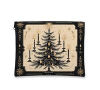 Vintage Christmas Tree Makeup Bag, Black and Gold Holiday Cosmetic Travel Pouch for Women, Portable Small Canvas Zipper Organizer, Seasonal Skincare Toiletry Bag, Black, 7x9 Inch, Christmas Tree