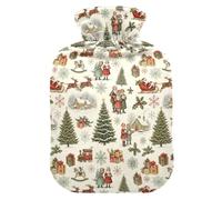 Vintage Christmas Village & Santa Pattern Cute Hot Water Bottle with Soft Cover, 1L Water Bags for Arthritis
