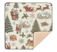Vintage Christmas Village & Santa Pattern Soft Foam Baby Play Mat for Floor One-Piecing Activity Gym Mat for Baby Toddler Infant, 50'' x 50''