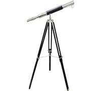 Vintage Chrome Finish Brass Telescope with Black Wooden Nautical Floor Standing Single Barrel Tripod Telescope.