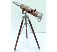 Vintage Chrome Shiny Tube Telescope with Nautical Table Decorative Wooden Tripod