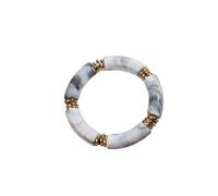 Vintage Chunky Bamboo Elbow Acrylic Bracelets for Women Men Rock Punk Stretch Big Curved Tube Stack Bangle Couple Jewelry Gifts(Marble white)