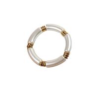 Vintage Chunky Bamboo Elbow Acrylic Bracelets for Women Men Rock Punk Stretch Big Curved Tube Stack Bangle Couple Jewelry Gifts(Pearl white)