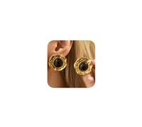 Vintage Chunky Gold Hammered Irregular Disc Earrings for Women Statement Brown Round Oval Crystal Drop Earring Western Party Jewelry Accessories Gift, One Size, Metal, No Gemstone