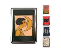 Vintage Cigarette Case & Card Holder - Multi-Functional Metal Wallet with Snap Closure for Cards, Cash, ID | Slim Retro Design for Men and Women, Durable Stainless Steel 2026 (Luna‘s Embrace)