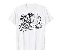 Vintage Cincinnati Baseball Leopard Heart Baseball Fans Value Graphic T-Shirt, Men, White, M
