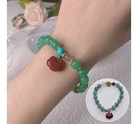 Vintage Cinnabar Lock&Jade Gourd Pendant Pink Crystal Natural Green Jades Beaded Strand Bracelets Women Fashion Jewelry (Gem Color : Gourd)