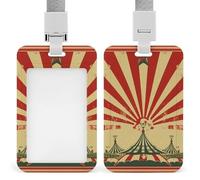 Vintage Circus Background Badge Holder with Lanyard - Waterproof Hard Plastic ID Card Holder Professional Name Tag Vertical ID Card Name Badge for Office Nurse Doctor Teacher