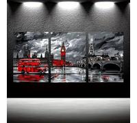 Vintage City Canvas Wall Art Set - 3pcs Rectangular Decor Featuring Iconic London Landmarks, Red Buses, and Tower Brid(50x75cm(20x30inch) x3/Unframed)