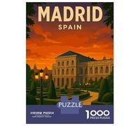 Vintage Cityscape Madrid Spain Travel Adult Paper Puzzle, Historic Square Architecture, Interlocking Paper Pieces for Home Décor Fans, Relaxing Challenge, Gift Idea, 70x50cm/1000pcs