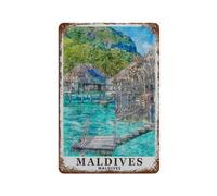 Vintage Cityscape Plaque Maldives Oil Painting Vintage Tin Sign Home Office Kitchen Pub Club Cafe Bar Farm Restaurant Collection Metal Wall Decor(30 x 40 cm)12 x 16 Zoll-396