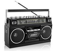Vintage Classic 80s Style Portable Stereo Boombox with Cassette Player Recorder, Bluetooth, AM/FM/SW Radio, 24W Dual Full-Range High Bass Speakers, USB/SD Card Slots