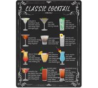Vintage Classic Cocktail Recipe Guide Metal Tin Sign, Retroe Cocktail Menu Tin Sign Wall Sign for Home Kitchen Bedroom Coffee Shop Metal Tin Sign Wall Sign Art Deco Plaque Sign 8x12 Inch