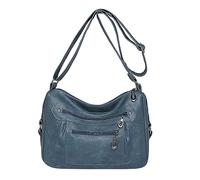 Vintage Classic Soft Leather Stylish Solid Crossbody Bag Trend Versatile Pocket Shoulder(Blue)