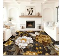 Vintage Classical Washable Short Pile Rugs, Non Slip Easy Care Colourful Pastoral Butterfly Peony Carpet, for Bedroom Dining Room Kitchen and Living Room, 120 x 170 cm