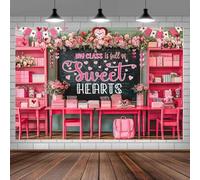 Vintage Classroom Photography Backdrop Red Bookcase Chalkboard Background My Class is Full of Sweethearts Hearts Decor Banner 240x180cm