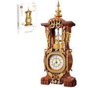 Vintage Clock Building Block Set, Stem Toy with Real Clock Function and Controllable Lighting, Technic Building Kit, Unique Home Decoration and Collectible, Birthday Gifts for Adults & Kids 6-12