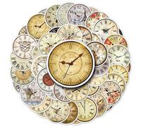 Vintage Clock Vinyl Stickers, 50 PCS Waterproof Illustrated Icon Decals for Laptops, Scrapbooking, Journals, Notebooks, Water Bottles, Suitcases, Phones & DIY Decor