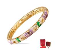 Vintage Cloisonne Enamel Bracelets, Flower Cloisonne Enamel Bracelets for Women, Flower Bangle with Rhinestone, Ethnic Enamels Open Cuff Bangle, Chinese Traditional Handcrafts Jewelry (Style C)