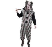 Vintage Clown Men Costume White & Black Halloween Horror Smiffy's Fancy Dress