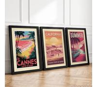 Vintage Coastal Escapes Vintage Set of 3 Framed Wall Art Prints A1