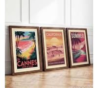 Vintage Coastal Escapes Vintage Set of 3 Framed Wall Art Prints A2