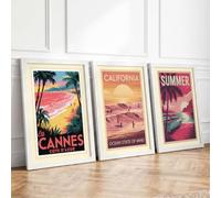 Vintage Coastal Escapes Vintage Set of 3 Framed Wall Art Prints A4