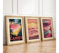Vintage Coastal Escapes Vintage Set of 3 Framed Wall Art Prints A4