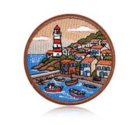 Vintage Coastal Lighthouse Fishing Village Embroidered Iron On Patch