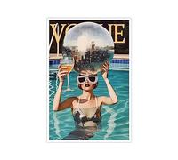 Vintage Cocktail Posters - Summer Blue Pool Hot Girl Disco Ball Canvas Wall Art - Trendy Bar Cart Decor Prints Painting - Funky Preppy Alcohol Drinks Wall Decor for College Girls 16x24 in Unframed