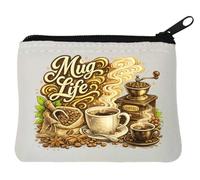 Vintage Coffee Art and Aroma Neoprene Coin Purse Pouch 10x11cm White