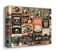 Vintage Coffee Collage Puzzles for Adults 1000 Pieces, PICKFORU Breakfast Food Jigsaw Puzzle Coffee Latte, Hard Difficult Retro Poster Theme for Home Wall Decor