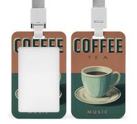 Vintage Coffee Cup on A Table ID Badge Holder Retractable Clip Card Holder Card Protector Name Badge Name Tag for Work Office Doctor Nurse