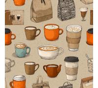 Vintage Coffee Cup Self Adhesive Peel and Stick Removable Wallpaper Roll