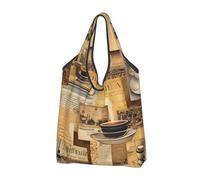 Vintage Coffee Foldable Shopping Bag Reusable Grocery Bags Retro Newspaper Portable Travel Pounch for Camping Daily Use