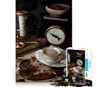 Vintage Coffee Still Life Jigsaw 1000 Pieces for Teenagers Memory Train Fun Clean Seamless Connection Relaxing Indoor Group Activity (38x26cm)